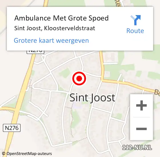 Locatie op kaart van de 112 melding: Ambulance Met Grote Spoed Naar Sint Joost, Kloosterveldstraat op 24 december 2022 22:42