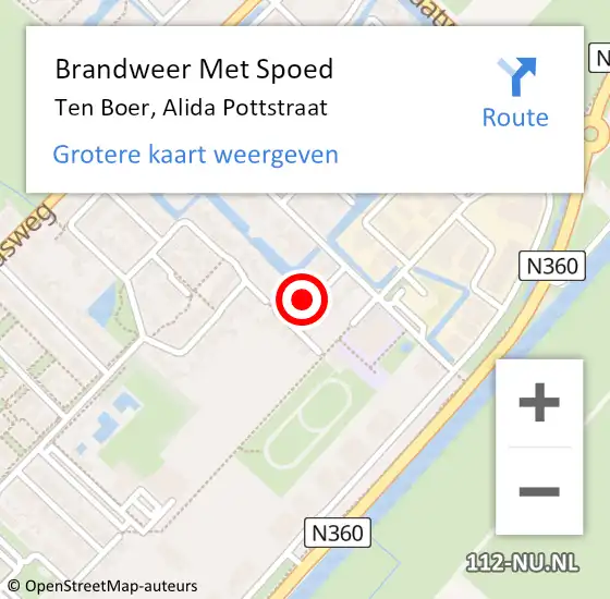 Locatie op kaart van de 112 melding: Brandweer Met Spoed Naar Ten Boer, Alida Pottstraat op 25 december 2022 00:04