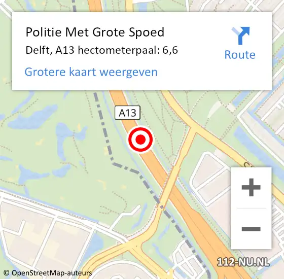 Locatie op kaart van de 112 melding: Politie Met Grote Spoed Naar Delft, A13 hectometerpaal: 6,6 op 25 december 2022 00:26