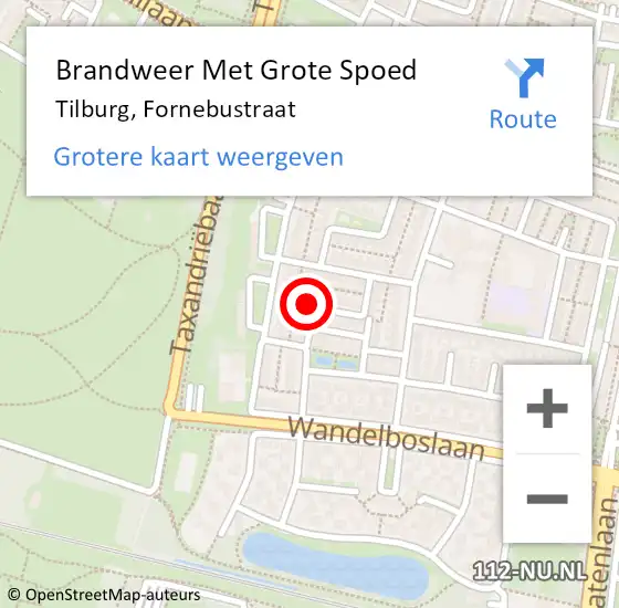 Locatie op kaart van de 112 melding: Brandweer Met Grote Spoed Naar Tilburg, Fornebustraat op 25 december 2022 00:42