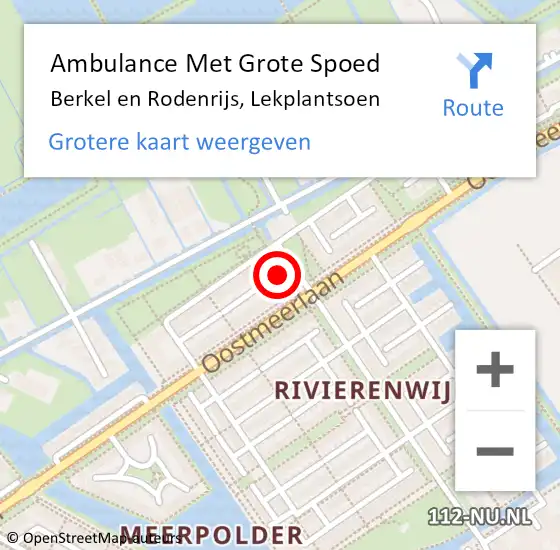 Locatie op kaart van de 112 melding: Ambulance Met Grote Spoed Naar Berkel en Rodenrijs, Lekplantsoen op 25 december 2022 01:32