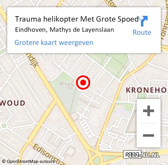 Locatie op kaart van de 112 melding: Trauma helikopter Met Grote Spoed Naar Eindhoven, Mathys de Layenslaan op 25 december 2022 01:34