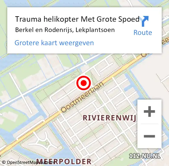 Locatie op kaart van de 112 melding: Trauma helikopter Met Grote Spoed Naar Berkel en Rodenrijs, Lekplantsoen op 25 december 2022 01:34