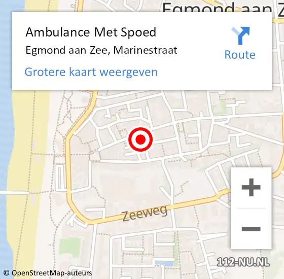 Locatie op kaart van de 112 melding: Ambulance Met Spoed Naar Egmond aan Zee, Marinestraat op 11 oktober 2013 04:18