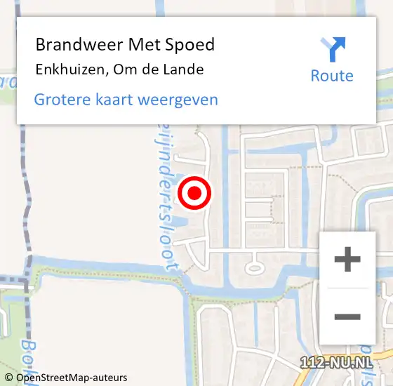 Locatie op kaart van de 112 melding: Brandweer Met Spoed Naar Enkhuizen, Om de Lande op 25 december 2022 03:00