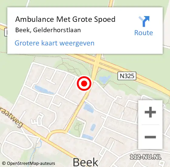 Locatie op kaart van de 112 melding: Ambulance Met Grote Spoed Naar Beek, Gelderhorstlaan op 25 december 2022 03:43