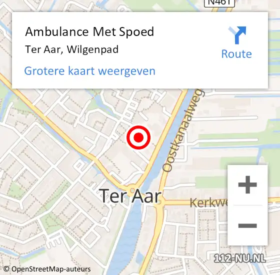 Locatie op kaart van de 112 melding: Ambulance Met Spoed Naar Ter Aar, Wilgenpad op 25 december 2022 05:23