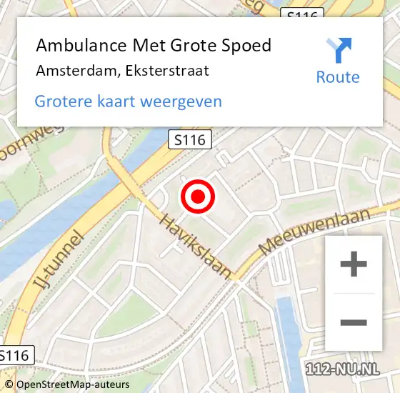 Locatie op kaart van de 112 melding: Ambulance Met Grote Spoed Naar Amsterdam, Eksterstraat op 25 december 2022 07:32