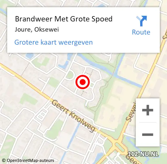 Locatie op kaart van de 112 melding: Brandweer Met Grote Spoed Naar Joure, Oksewei op 9 augustus 2014 17:37