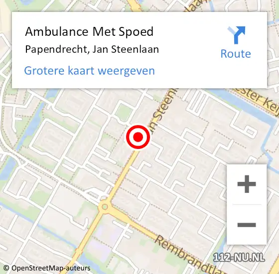 Locatie op kaart van de 112 melding: Ambulance Met Spoed Naar Papendrecht, Jan Steenlaan op 25 december 2022 08:00