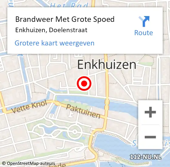 Locatie op kaart van de 112 melding: Brandweer Met Grote Spoed Naar Enkhuizen, Doelenstraat op 25 december 2022 08:46