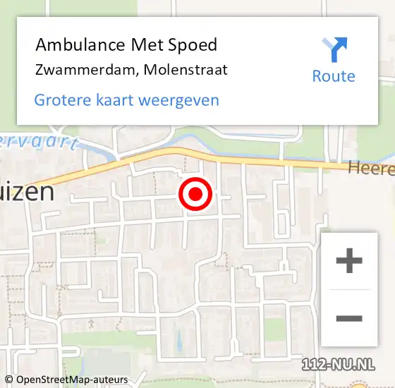 Locatie op kaart van de 112 melding: Ambulance Met Spoed Naar Zwammerdam, Molenstraat op 25 december 2022 09:04
