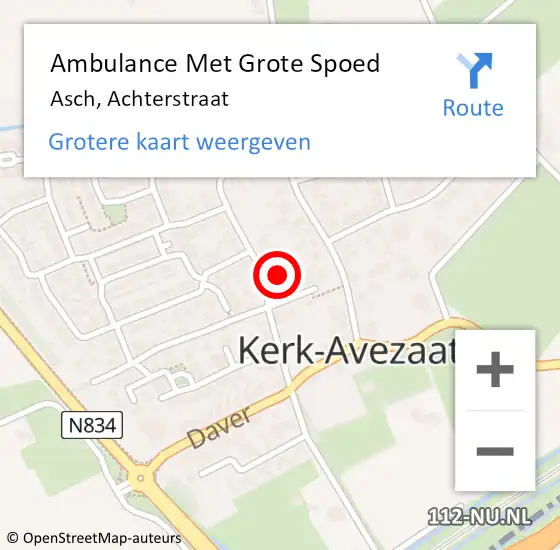 Locatie op kaart van de 112 melding: Ambulance Met Grote Spoed Naar Asch, Achterstraat op 25 december 2022 09:33