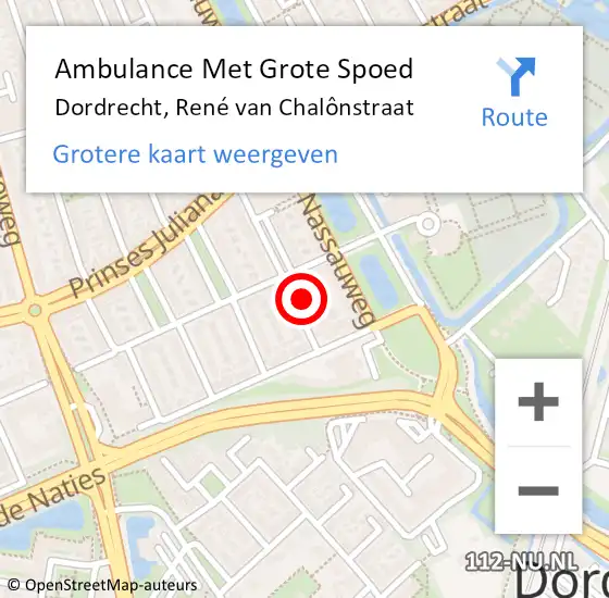 Locatie op kaart van de 112 melding: Ambulance Met Grote Spoed Naar Dordrecht, René van Chalônstraat op 25 december 2022 09:45