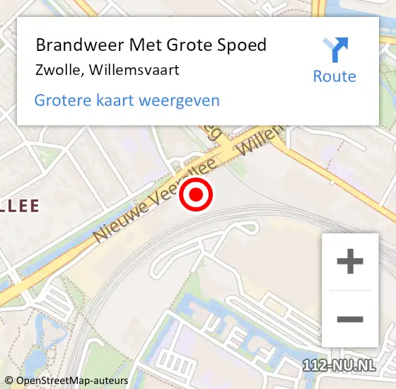 Locatie op kaart van de 112 melding: Brandweer Met Grote Spoed Naar Zwolle, Willemsvaart op 25 december 2022 09:53