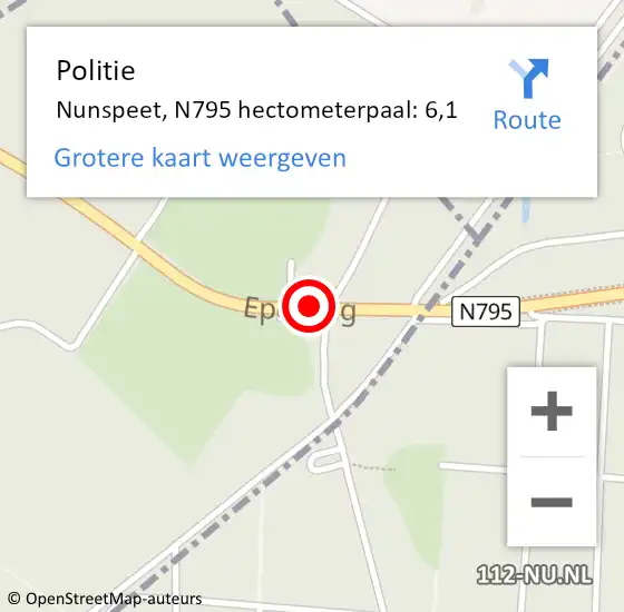 Locatie op kaart van de 112 melding: Politie Nunspeet, N795 hectometerpaal: 6,1 op 25 december 2022 10:56