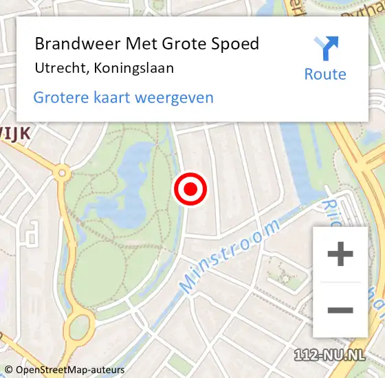 Locatie op kaart van de 112 melding: Brandweer Met Grote Spoed Naar Utrecht, Koningslaan op 25 december 2022 11:45