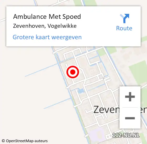 Locatie op kaart van de 112 melding: Ambulance Met Spoed Naar Zevenhoven, Vogelwikke op 25 december 2022 11:54