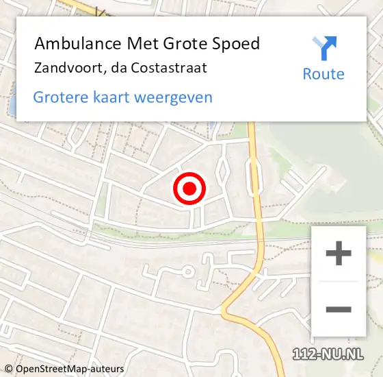 Locatie op kaart van de 112 melding: Ambulance Met Grote Spoed Naar Zandvoort, da Costastraat op 25 december 2022 11:57