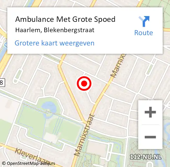 Locatie op kaart van de 112 melding: Ambulance Met Grote Spoed Naar Haarlem, Blekenbergstraat op 25 december 2022 12:22