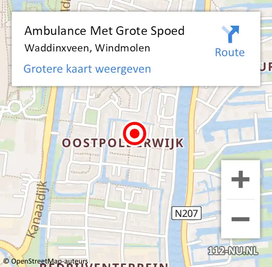 Locatie op kaart van de 112 melding: Ambulance Met Grote Spoed Naar Waddinxveen, Windmolen op 25 december 2022 12:56