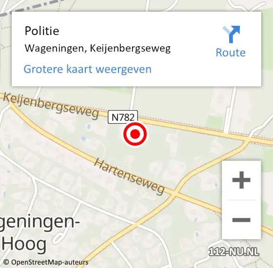 Locatie op kaart van de 112 melding: Politie Wageningen, Keijenbergseweg op 25 december 2022 13:07