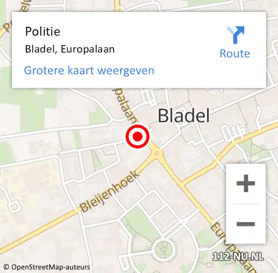 Locatie op kaart van de 112 melding: Politie Bladel, Europalaan op 25 december 2022 13:32