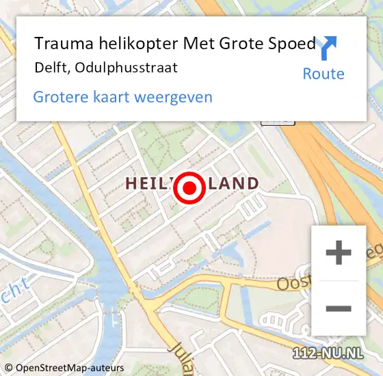 Locatie op kaart van de 112 melding: Trauma helikopter Met Grote Spoed Naar Delft, Odulphusstraat op 25 december 2022 13:46