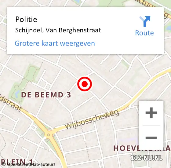 Locatie op kaart van de 112 melding: Politie Schijndel, Van Berghenstraat op 25 december 2022 13:51