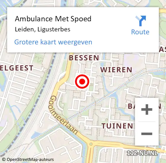 Locatie op kaart van de 112 melding: Ambulance Met Spoed Naar Leiden, Ligusterbes op 25 december 2022 14:17