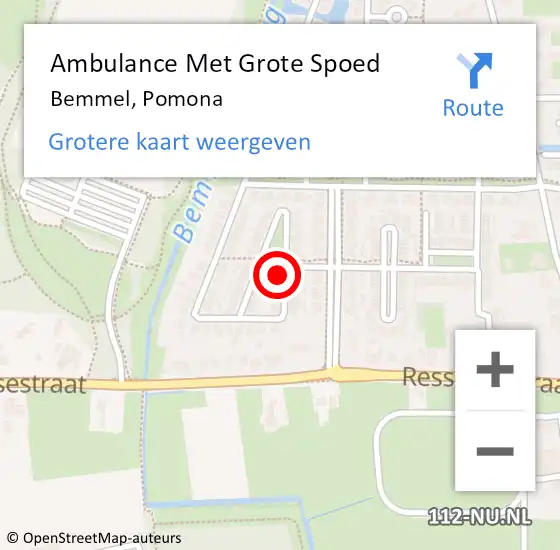 Locatie op kaart van de 112 melding: Ambulance Met Grote Spoed Naar Bemmel, Pomona op 25 december 2022 14:24