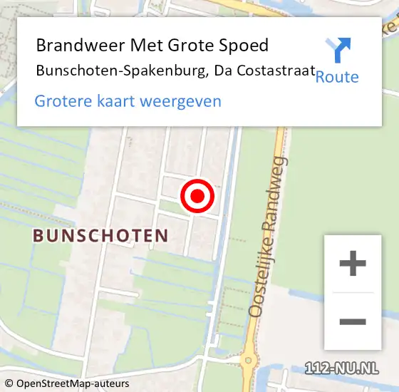 Locatie op kaart van de 112 melding: Brandweer Met Grote Spoed Naar Bunschoten-Spakenburg, Da Costastraat op 25 december 2022 14:37