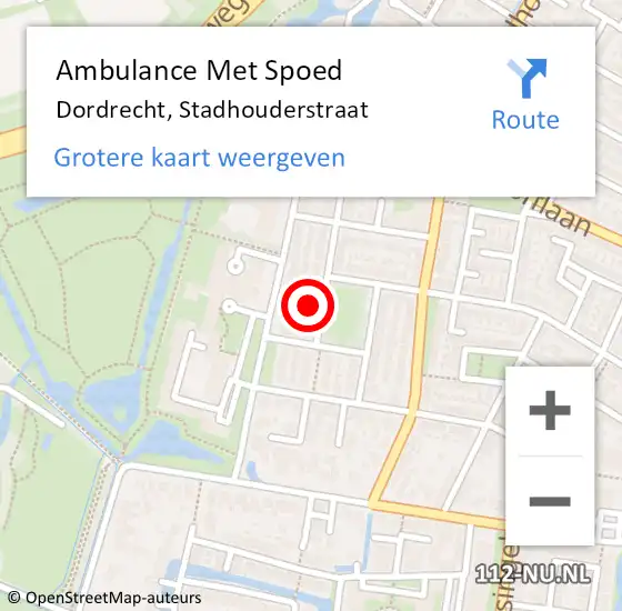 Locatie op kaart van de 112 melding: Ambulance Met Spoed Naar Dordrecht, Stadhouderstraat op 25 december 2022 14:50