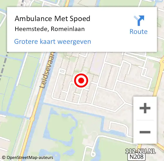 Locatie op kaart van de 112 melding: Ambulance Met Spoed Naar Heemstede, Romeinlaan op 25 december 2022 15:11