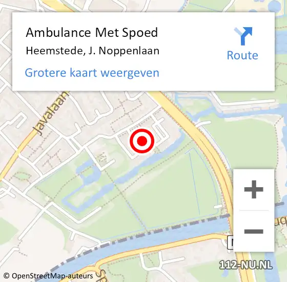 Locatie op kaart van de 112 melding: Ambulance Met Spoed Naar Heemstede, J. Noppenlaan op 25 december 2022 15:15