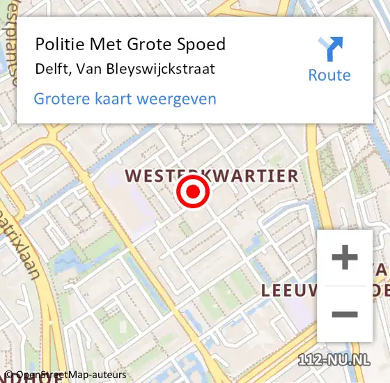 Locatie op kaart van de 112 melding: Politie Met Grote Spoed Naar Delft, Van Bleyswijckstraat op 25 december 2022 15:17