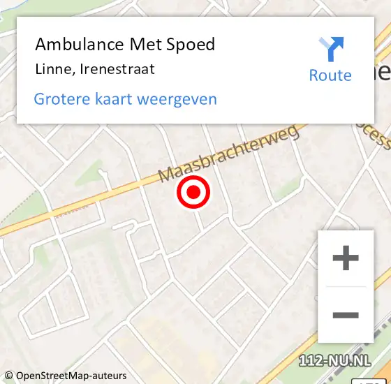 Locatie op kaart van de 112 melding: Ambulance Met Spoed Naar Linne, Irenestraat op 9 augustus 2014 18:40