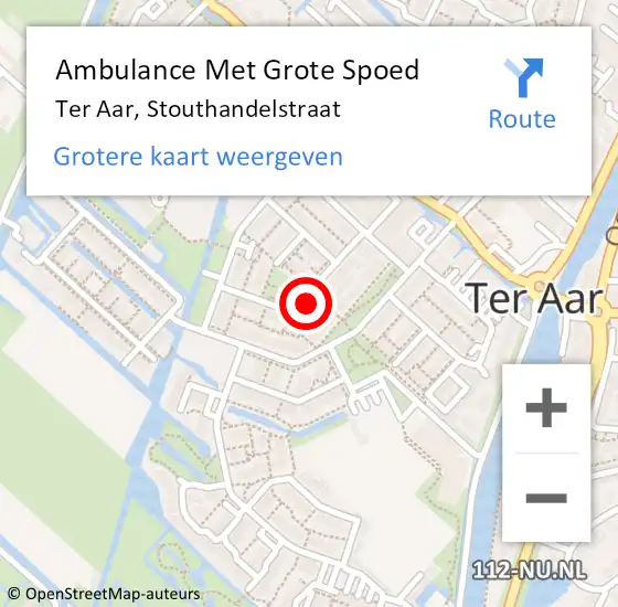 Locatie op kaart van de 112 melding: Ambulance Met Grote Spoed Naar Ter Aar, Stouthandelstraat op 25 december 2022 15:27