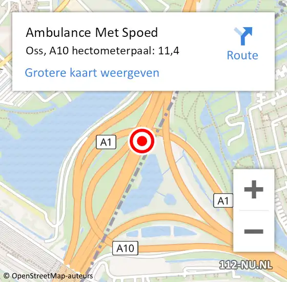 Locatie op kaart van de 112 melding: Ambulance Met Spoed Naar Oss, A10 hectometerpaal: 11,4 op 25 december 2022 15:59