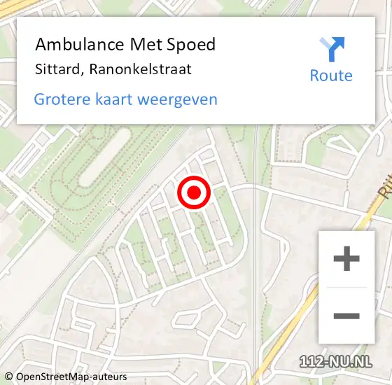 Locatie op kaart van de 112 melding: Ambulance Met Spoed Naar Sittard, Ranonkelstraat op 9 augustus 2014 18:50