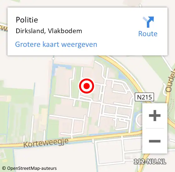 Locatie op kaart van de 112 melding: Politie Dirksland, Vlakbodem op 25 december 2022 17:07