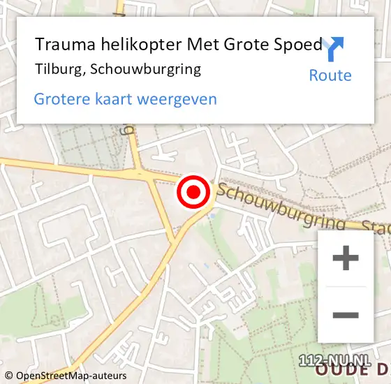 Locatie op kaart van de 112 melding: Trauma helikopter Met Grote Spoed Naar Tilburg, Schouwburgring op 25 december 2022 17:11