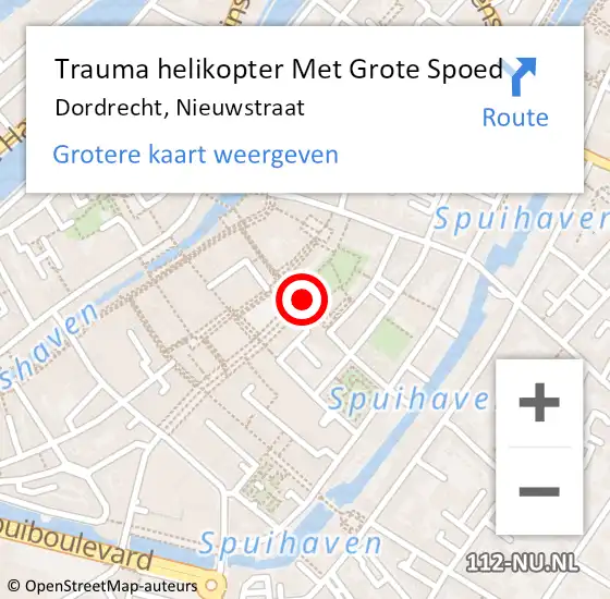 Locatie op kaart van de 112 melding: Trauma helikopter Met Grote Spoed Naar Dordrecht, Nieuwstraat op 25 december 2022 17:22