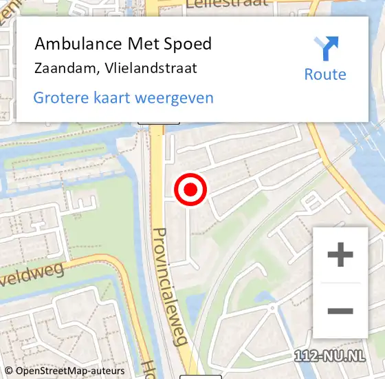 Locatie op kaart van de 112 melding: Ambulance Met Spoed Naar Zaandam, Vlielandstraat op 25 december 2022 17:47