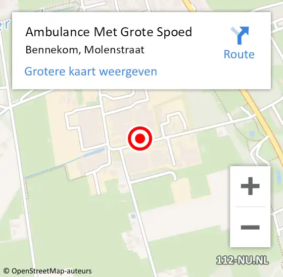 Locatie op kaart van de 112 melding: Ambulance Met Grote Spoed Naar Bennekom, Molenstraat op 25 december 2022 17:56