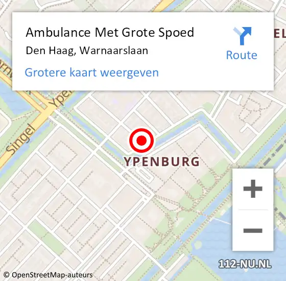 Locatie op kaart van de 112 melding: Ambulance Met Grote Spoed Naar Den Haag, Warnaarslaan op 25 december 2022 18:00