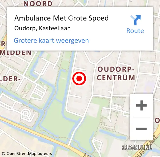 Locatie op kaart van de 112 melding: Ambulance Met Grote Spoed Naar Oudorp, Kasteellaan op 25 december 2022 18:05