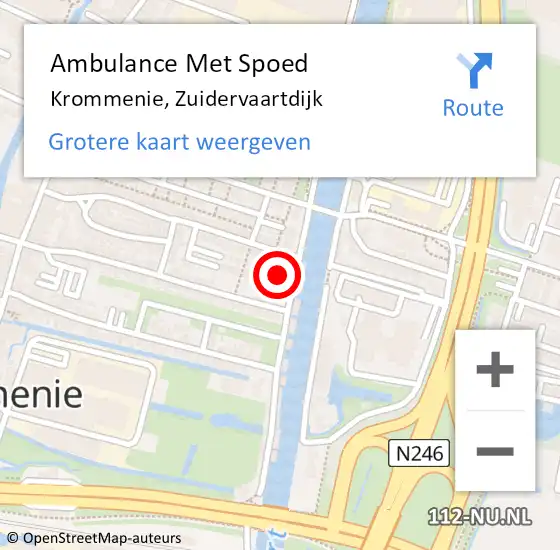 Locatie op kaart van de 112 melding: Ambulance Met Spoed Naar Krommenie, Zuidervaartdijk op 25 december 2022 18:57