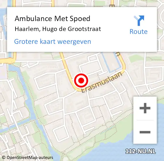 Locatie op kaart van de 112 melding: Ambulance Met Spoed Naar Haarlem, Hugo de Grootstraat op 25 december 2022 19:13