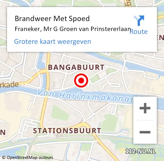 Locatie op kaart van de 112 melding: Brandweer Met Spoed Naar Franeker, Mr G Groen van Prinstererlaan op 25 december 2022 19:41